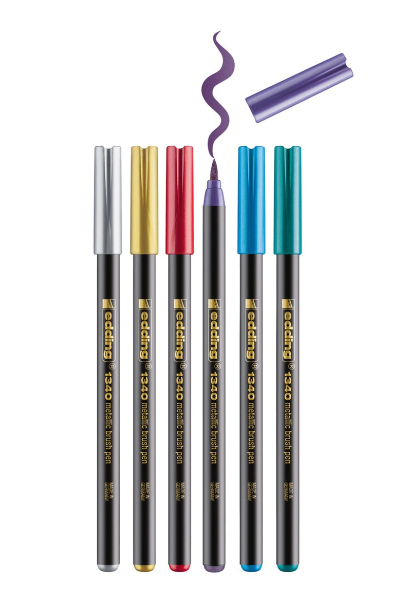 edding 1340 brush pen set - metallic - 6 stuks