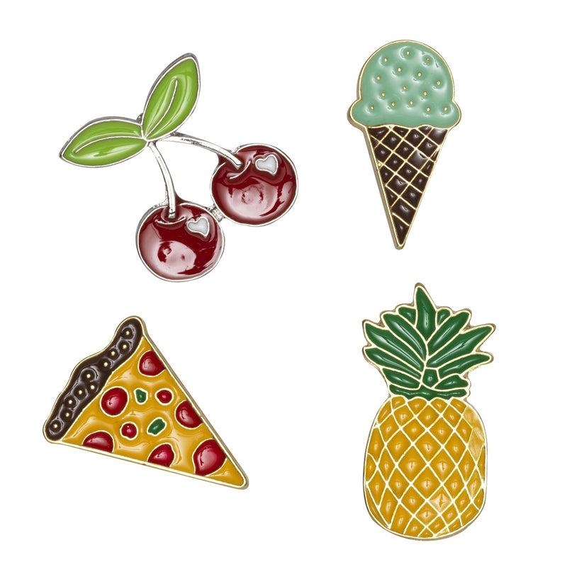 4 pack fun pins cherry,ijs,pizza,ananas