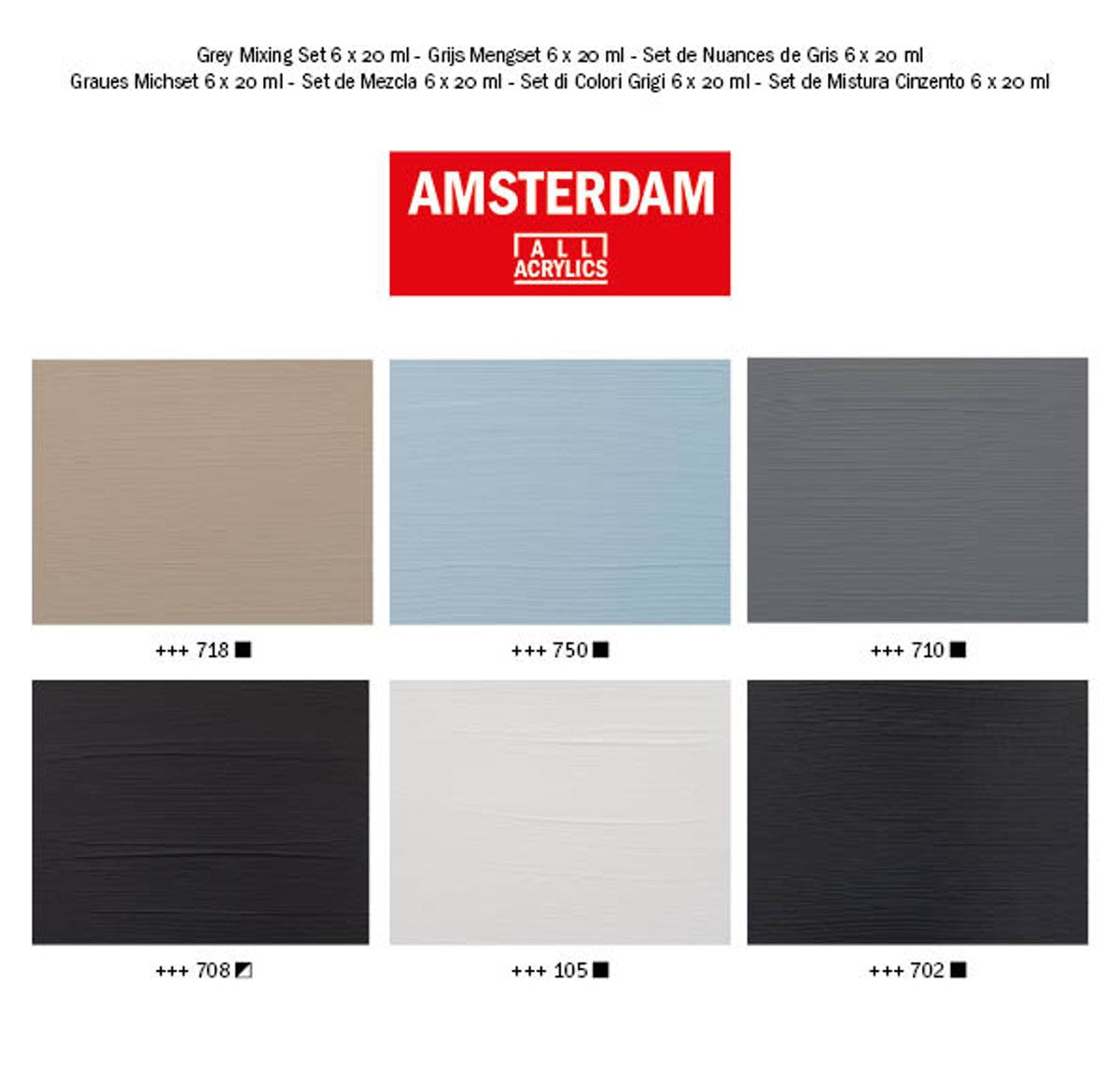 Amsterdam acrylverf set - 6 stuks - grijstinten