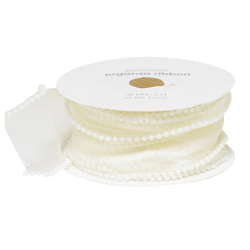 Organza lint met parelrand - 38 mm - wit