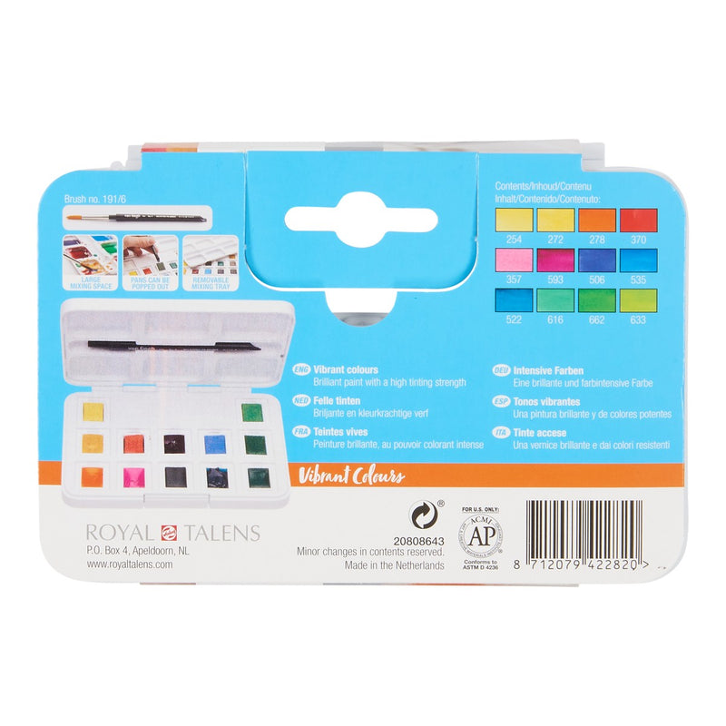 van Gogh aquarelverf pocket box - 12 halve napjes - felle tinten