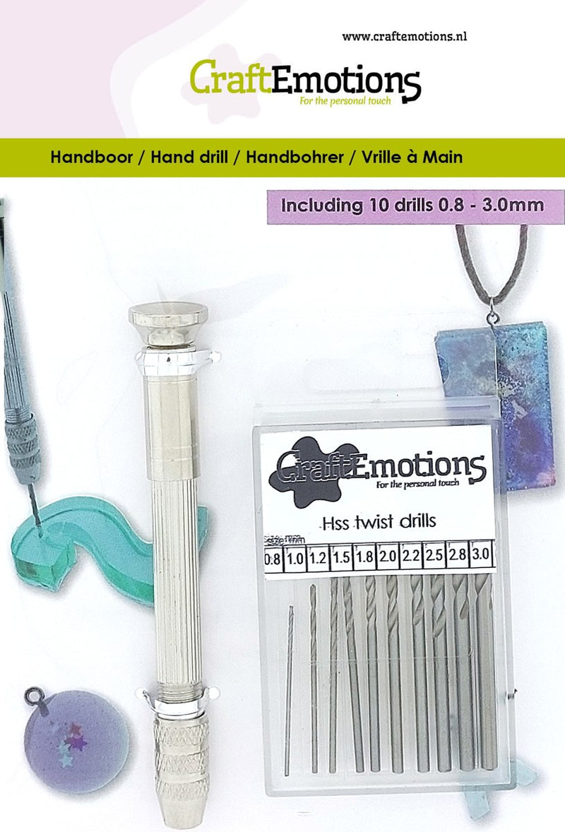 Handboor + 10 boortjes - 0,8 tot 3 mm