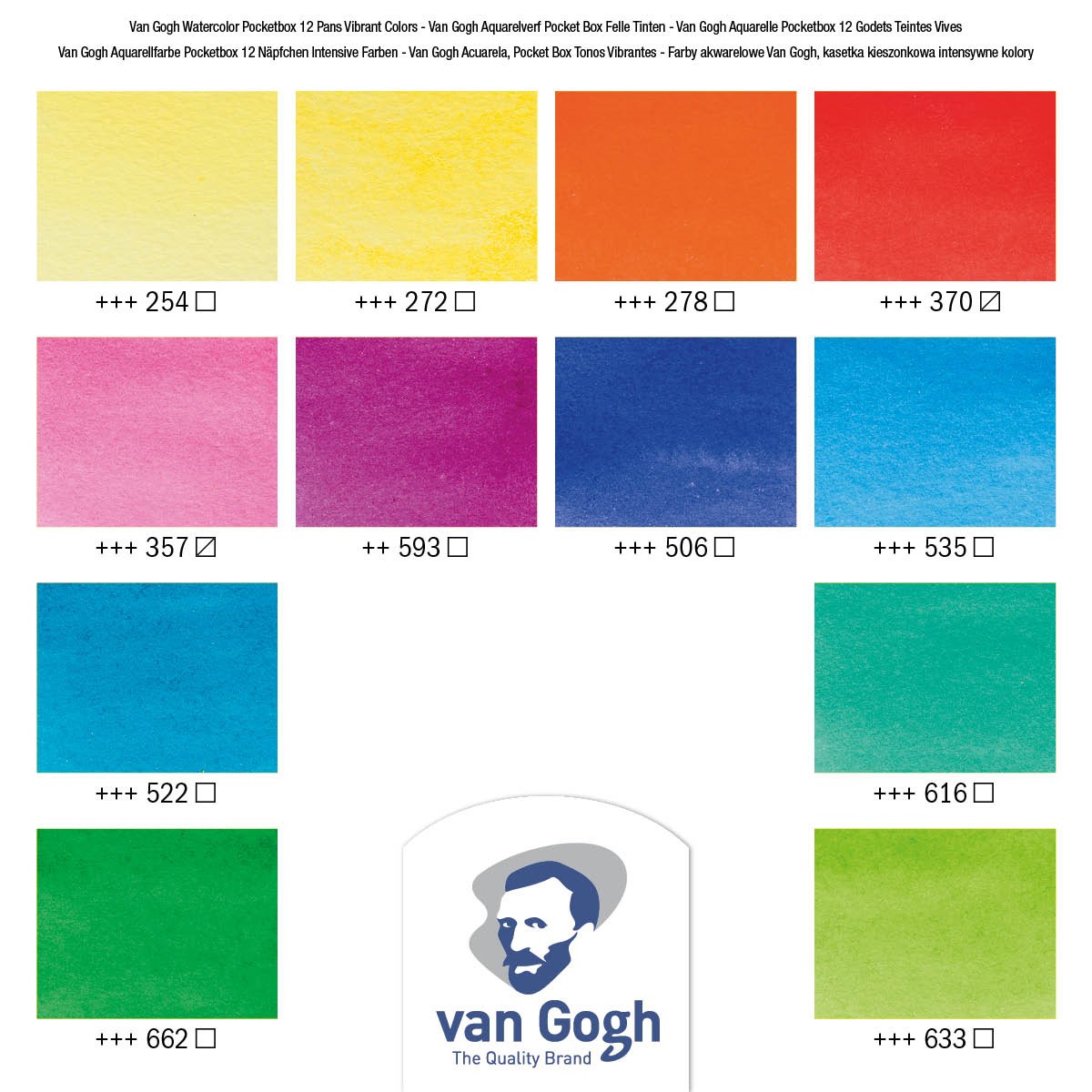 van Gogh aquarelverf pocket box - 12 halve napjes - felle tinten