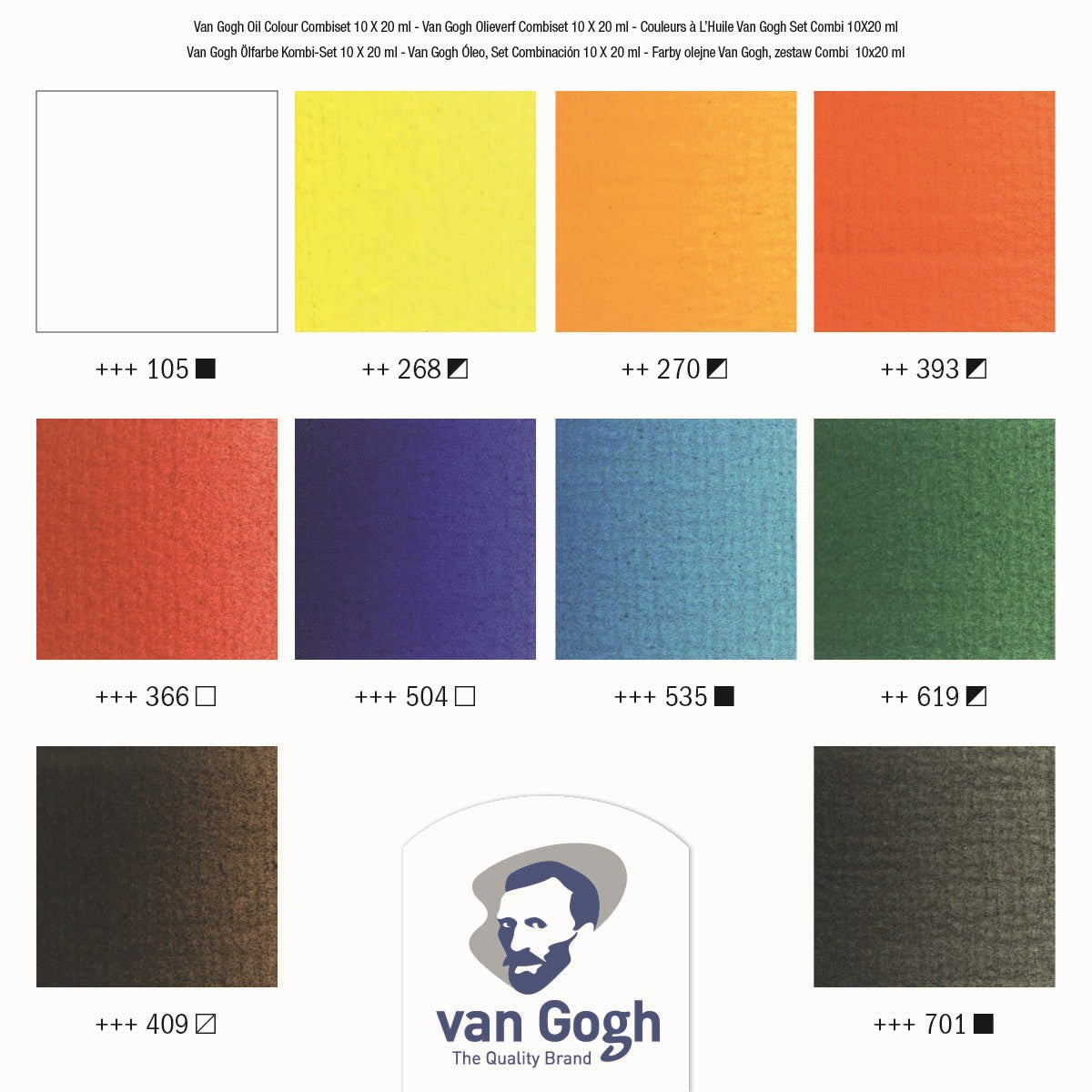 van Gogh olieverf advanced set - 10 kleuren/20 ml + accessoires