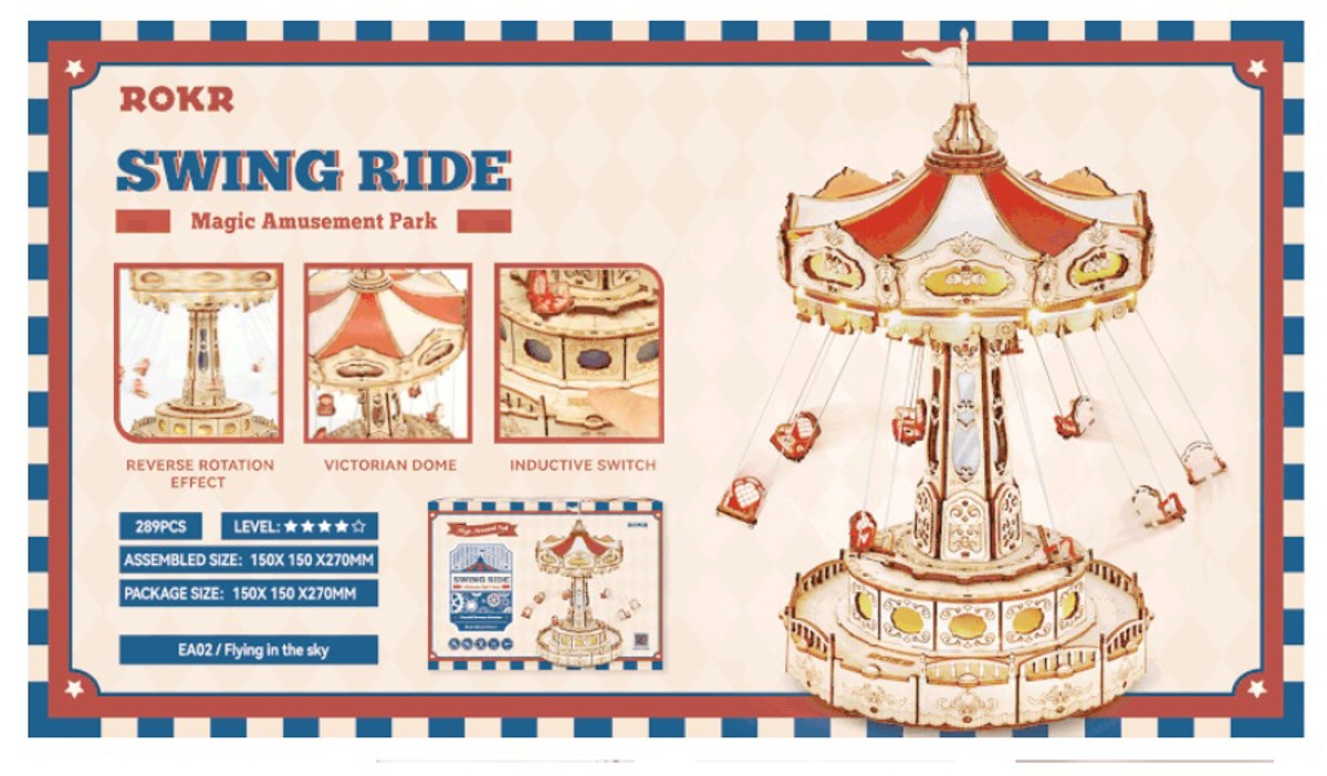 Robotime houten 3D puzzel - muziekdoos Swing Ride