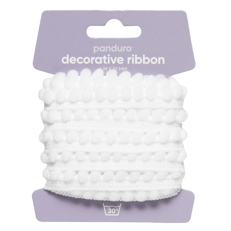 Decoratief lint - 4 meter - pompons wit