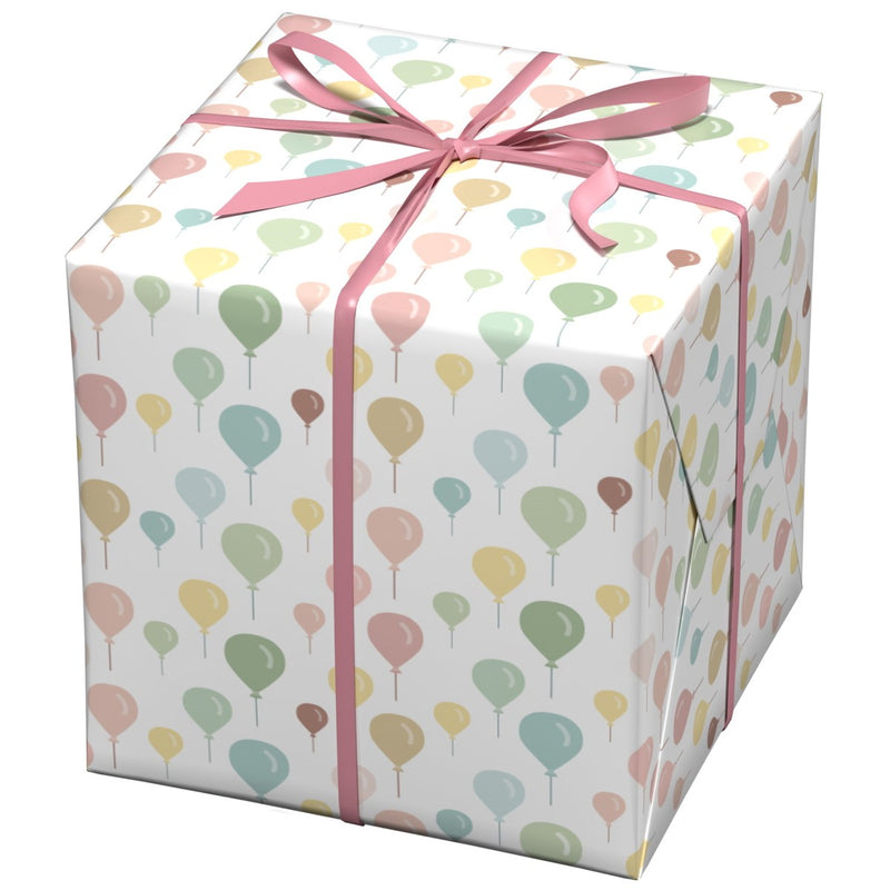 Cadeaupapier - 10 meter - wit met pastel ballonnen