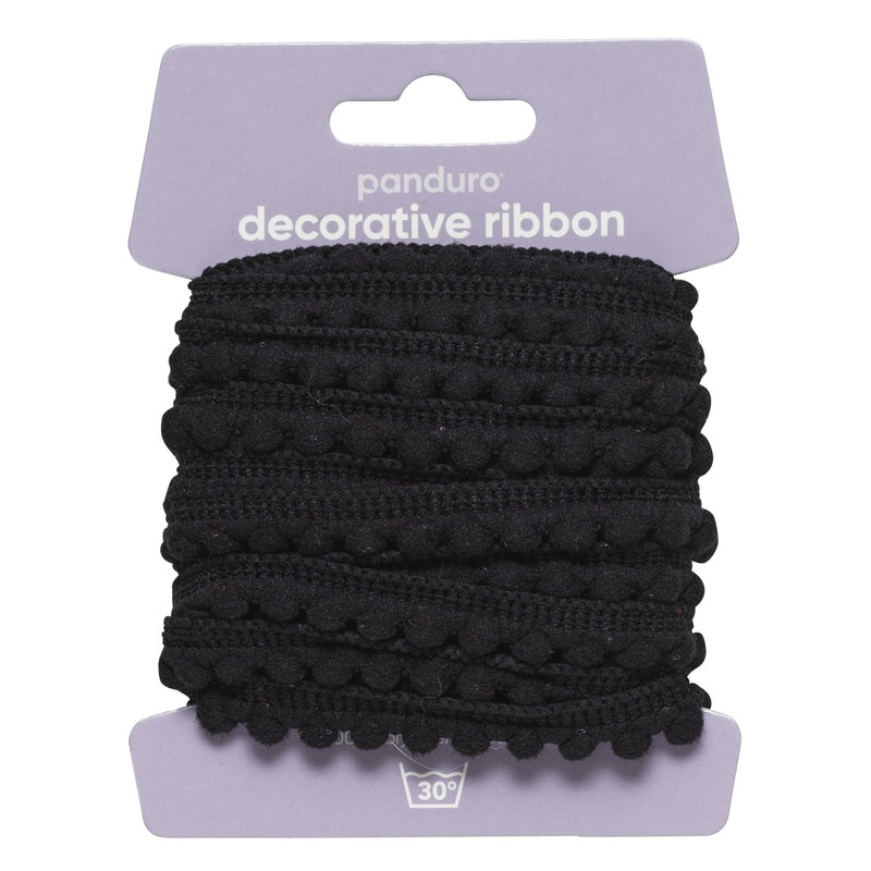 Decoratief lint - 4 meter - pompons zwart