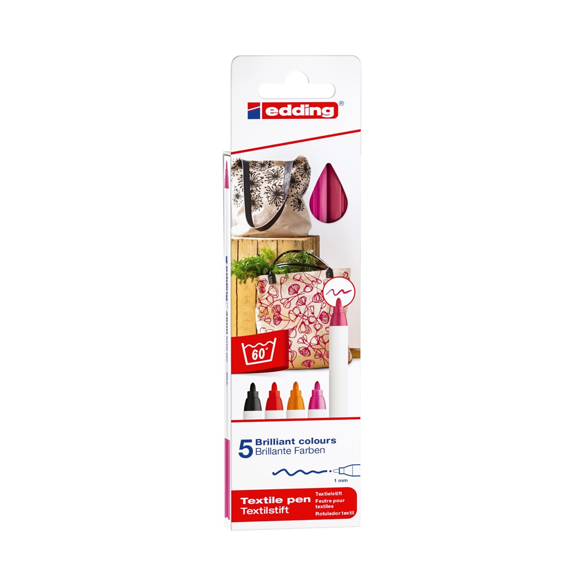 edding 4600 textile pen set - 5 stuks - warm