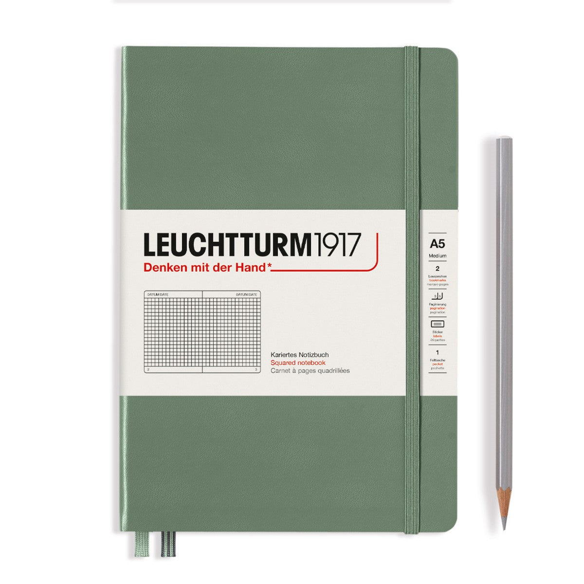 LEUCHTTURM1917 - notebook A5 - ruitjes - olijf