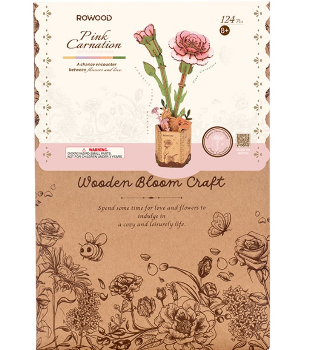 Robotime houten 3D puzzel - Pink Carnation