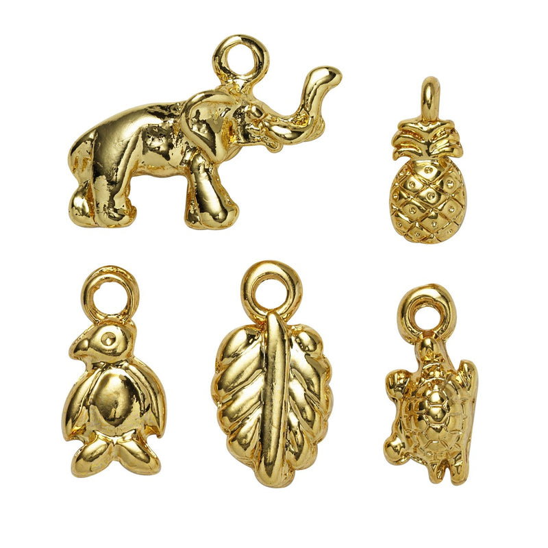 Bedeltjes - goudkleurig - olifant en meer
