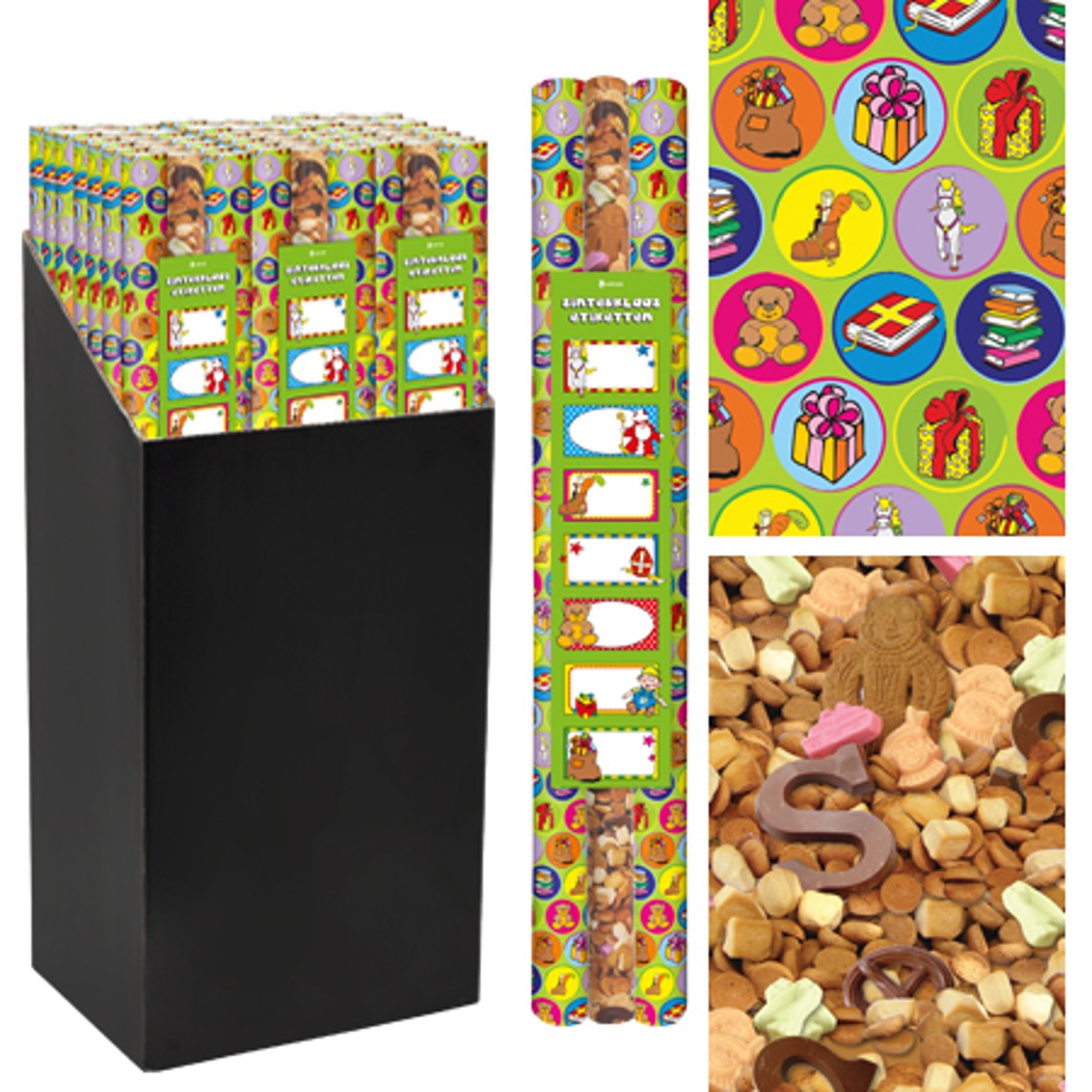 Cadeaupapier - 3 stuks + etiketten - Sinterklaas