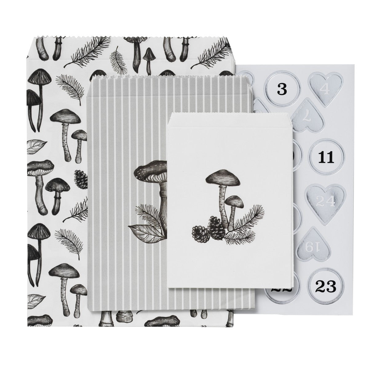 Cadeauzakjes en advent stickers - paddenstoelen