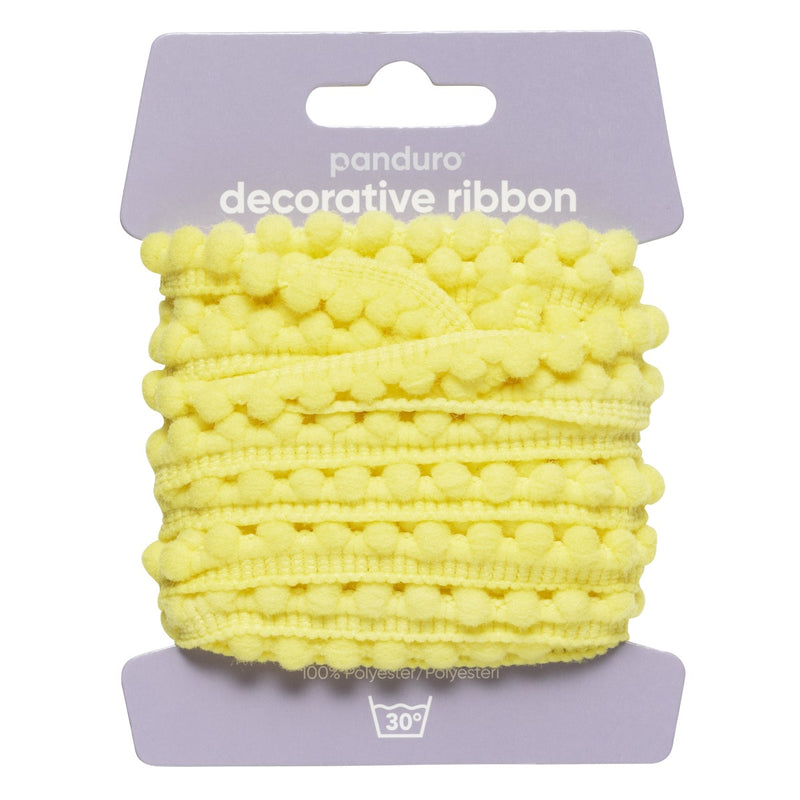 Decoratief lint - 4 meter - pompons geel