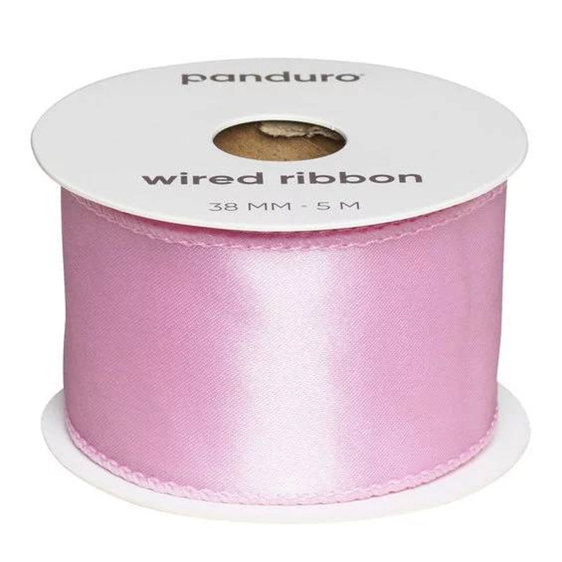Satijnlint met ijzerdraad - 38 mm - roze