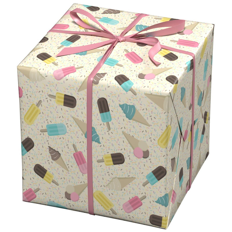 Cadeaupapier - 10 meter - lichtgeel met ijsjes