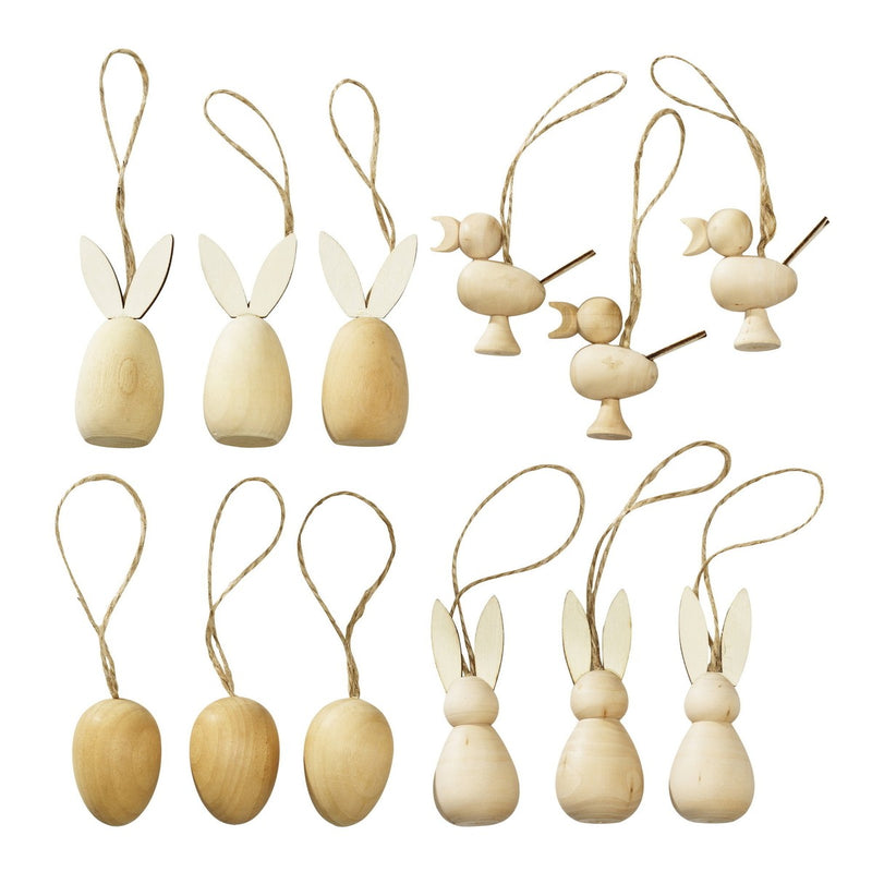 Houten figuren - vogels, konijnen en eieren
