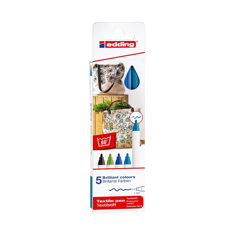 edding 4600 textile pen set - 5 stuks - cool