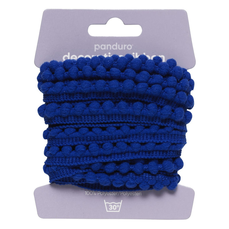 Decoratief lint - 4 meter - pompons blauw