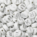 Kralenmix - letters - wit met zilverkleur