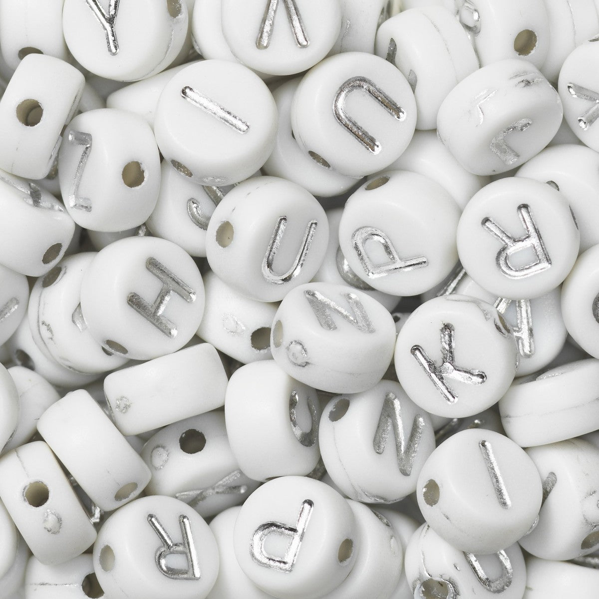 Kralenmix - letters - wit met zilverkleur