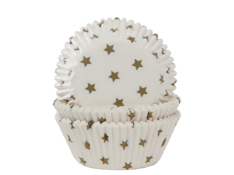 House of Marie - baking cups - wit met gouden sterren