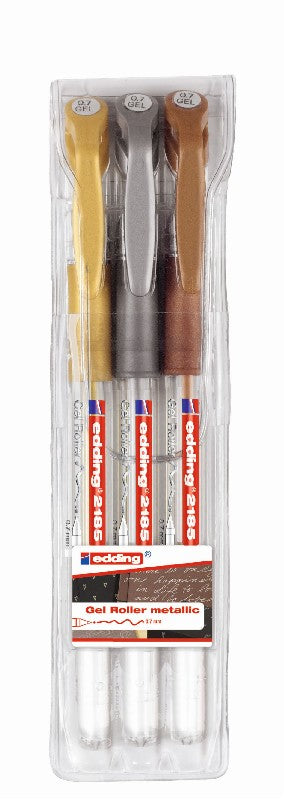 edding 2185 gelroller set - 3 stuks - goud, zilver, koper