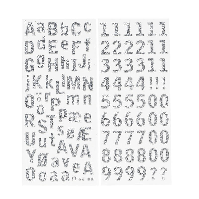 Stickers - letters en cijfers - glitter zilver
