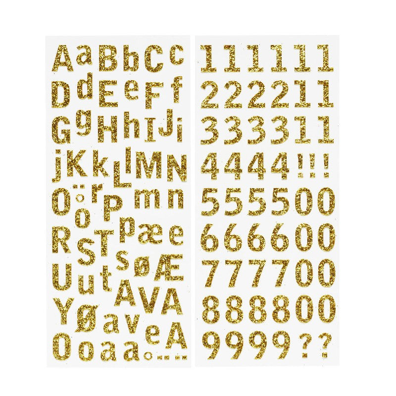 Stickers - letters en cijfers - glitter goud