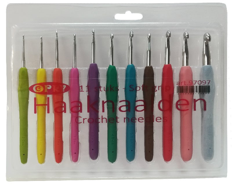 Opry haaknaalden set - softgrip - 11 stuks - 2 tot 8 mm