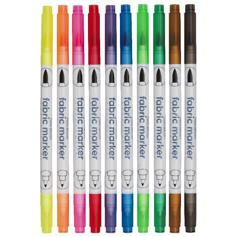 Textielstiften set - twin brush - 10 stuks