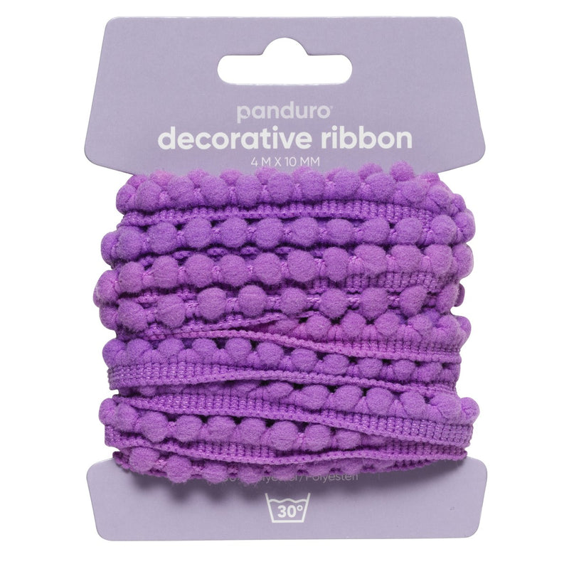 Decoratief lint - 4 meter - pompons lila
