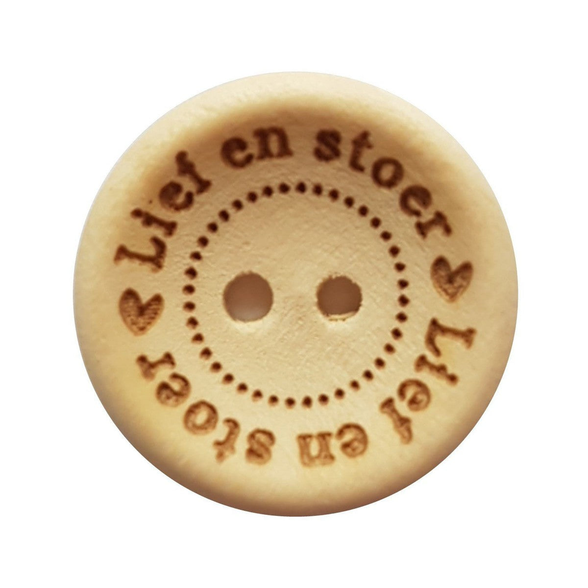 Houten knoop Lief en stoer 20mm 4stks
