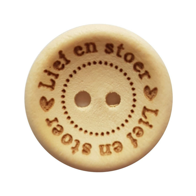 Houten knoop Lief en stoer 20mm 4stks