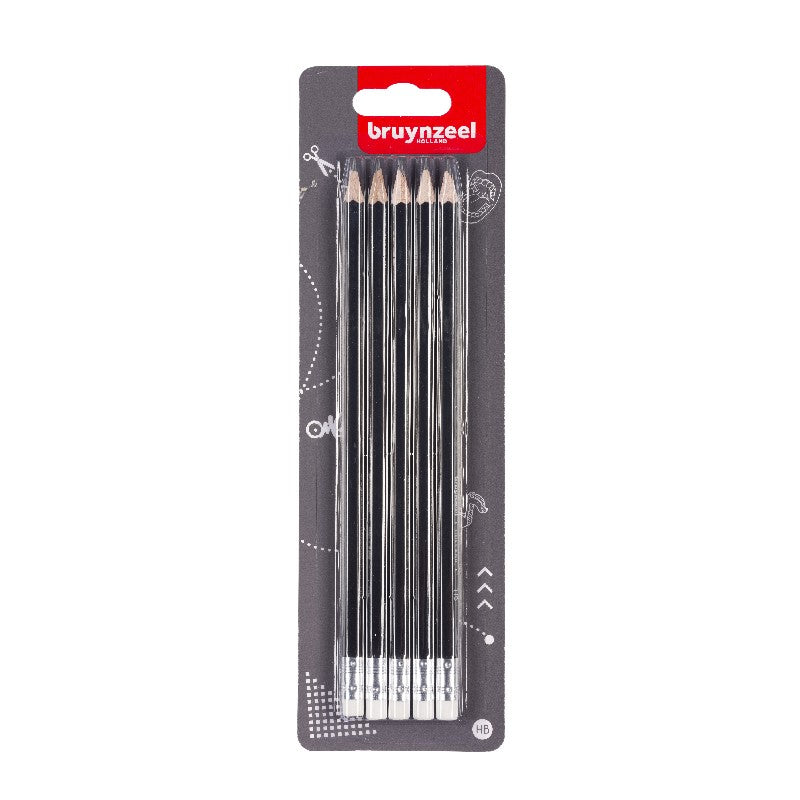 Bruynzeel Teens - grafietpotloden HB met gum - 5 stuks