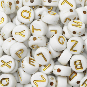 Kralenmix - letters - wit met goudkleurig