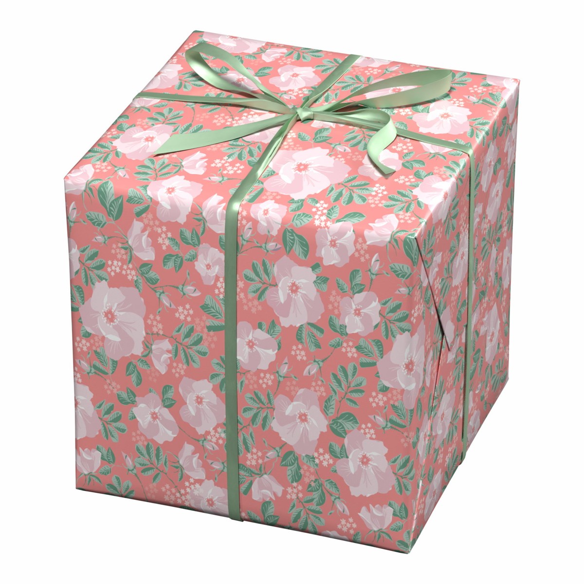 Cadeaupapier - 10 meter - zalmroze/roze bloemen