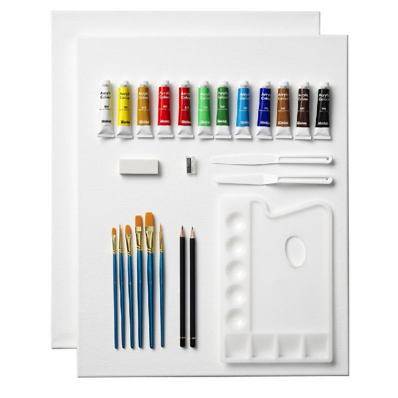 Panduro set acrylverf - inclusief 2 canvassen