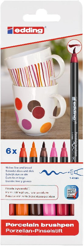 edding 4200 porcelain brushpen set - 6 stuks - warm