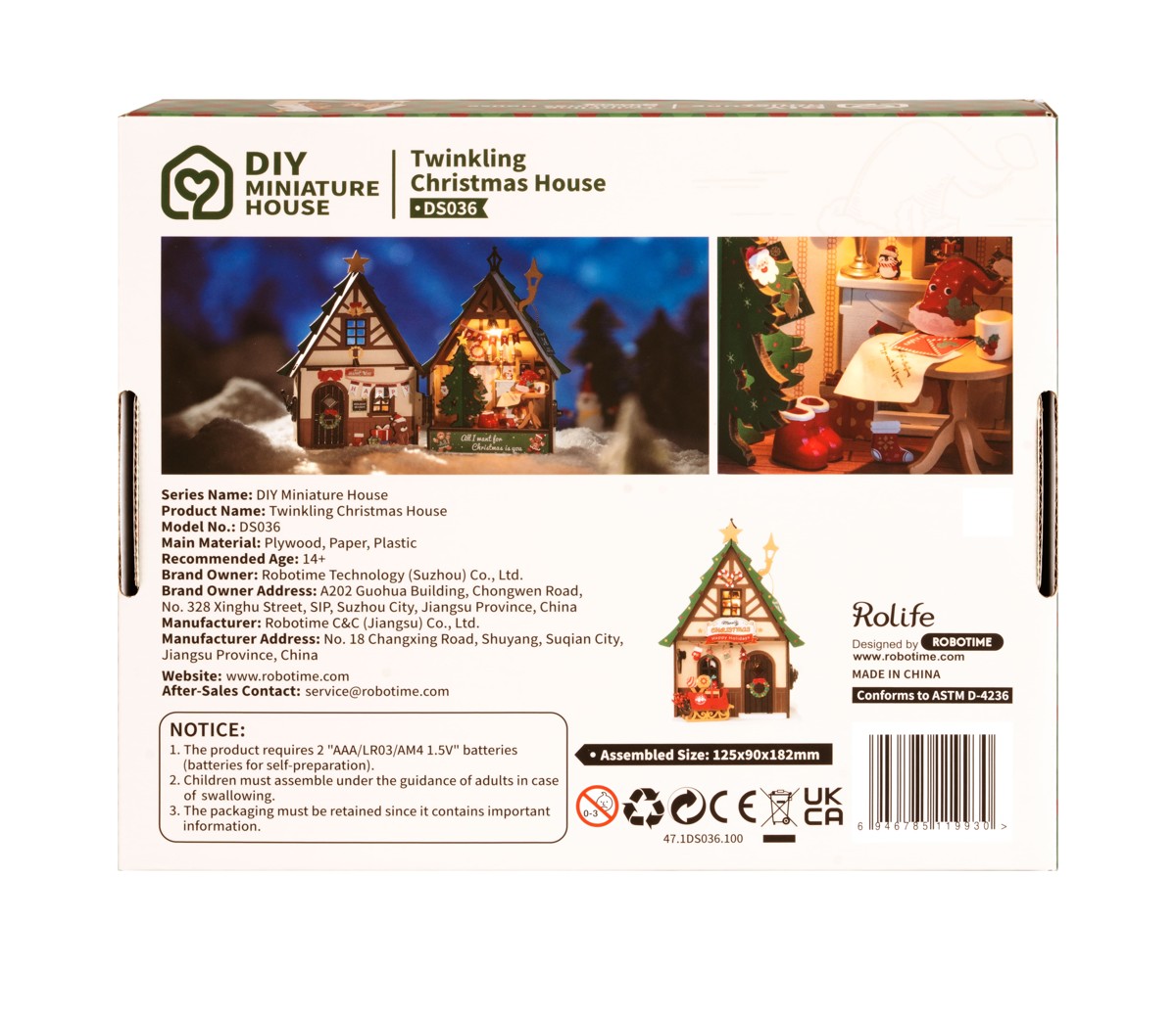 Robotime miniatuur DIY kit - Twinkling Christmas House