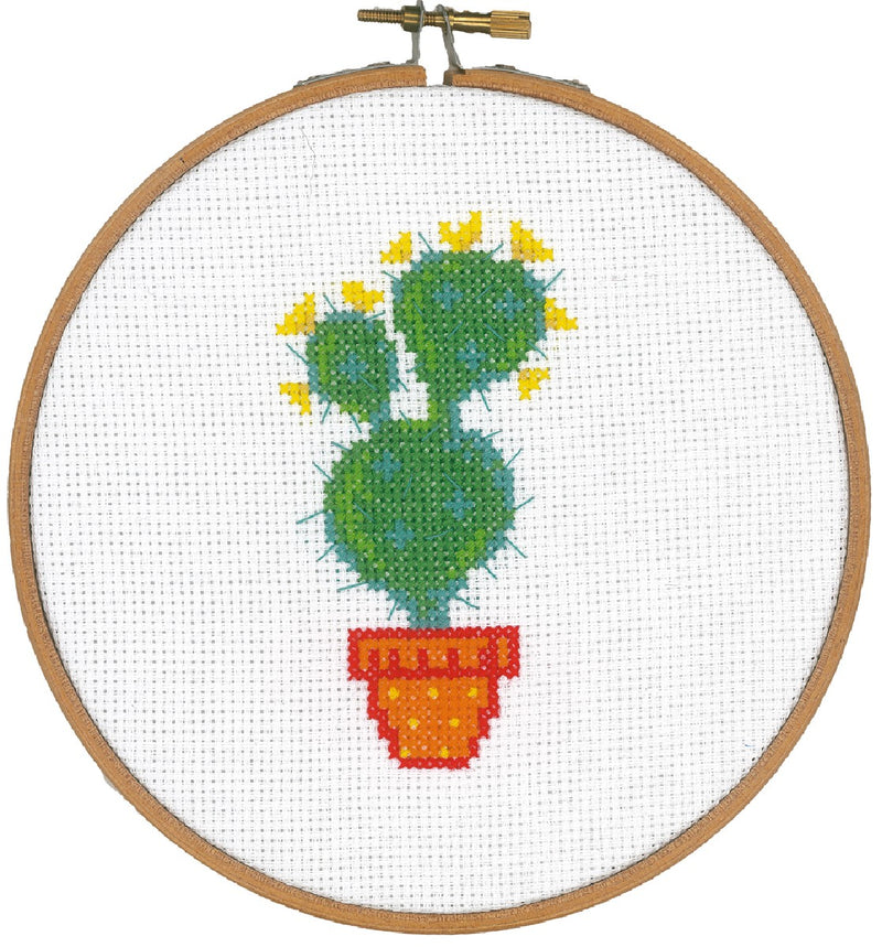 Borduurpakket incl. borduurring - kaktus gele bloem