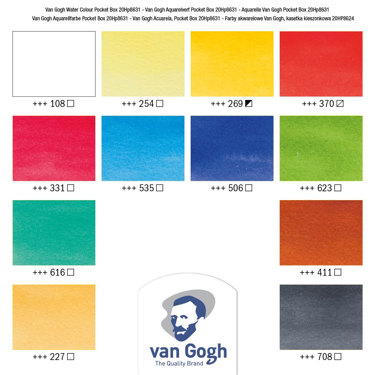 van Gogh aquarelverf pocket box - 12 halve napjes - basic