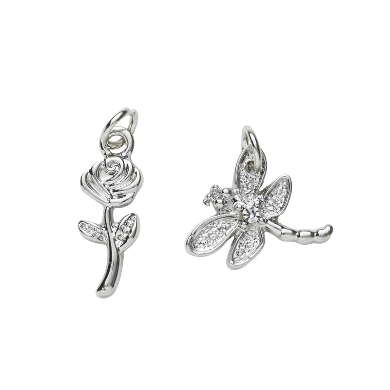 Charm Series hangers - roos/libelle zilverkleurig