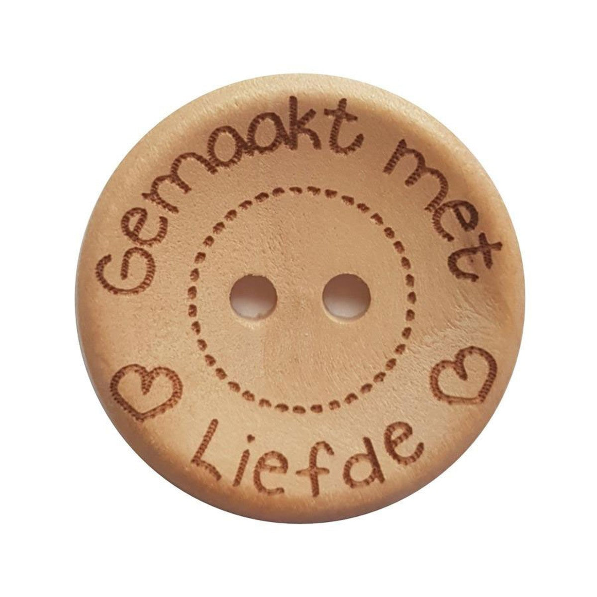 houten knoop 3 stuks - 25 mm  'Gemaakt met liefde'