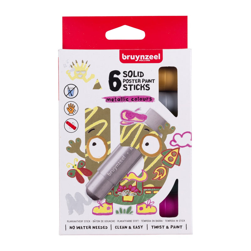Bruynzeel Kids - plakkaatverfstick - 6 metallic kleuren