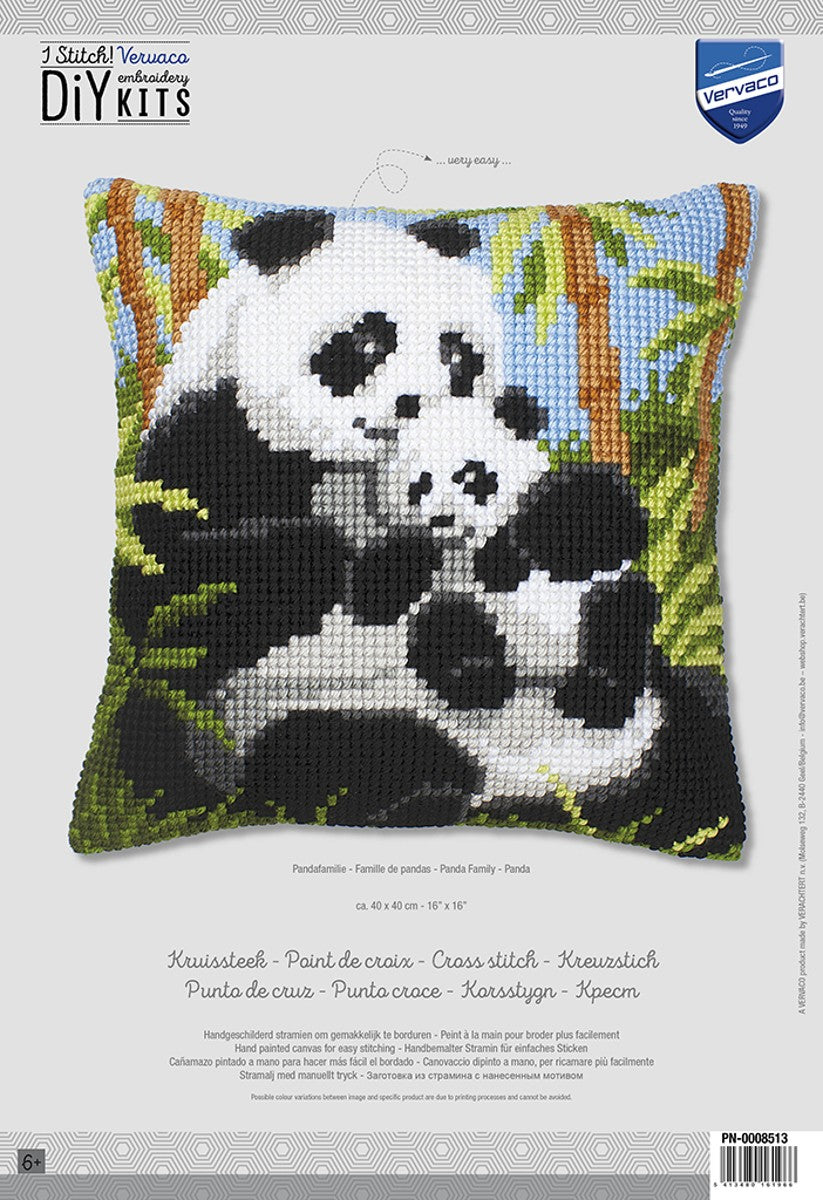 Borduurpakket - kruissteek kussen - pandafamilie