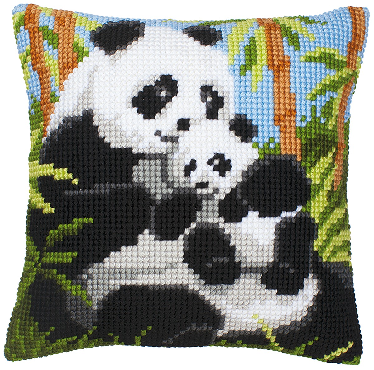 Borduurpakket - kruissteek kussen - pandafamilie