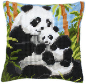 Borduurpakket - kruissteek kussen - pandafamilie