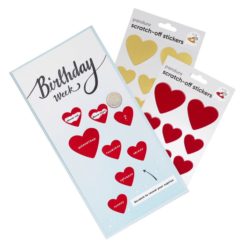 Scratch off stickers - rode hartjes